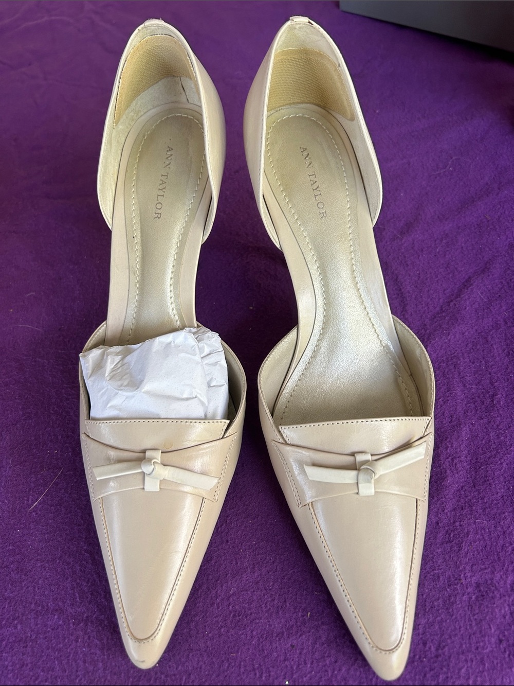 Ann Taylor Cream Pointed-Toe D'Orsay with Bow